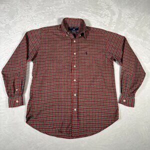 Ralph Lauren Shirt Men Size L Plaid Long Sleeve 100% Cotton Polo Sport Vintage